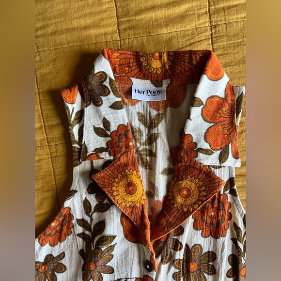Her Pony the label vintage-Inspired Floral Mini Dress - Orange and Brown - Picture 4 of 5